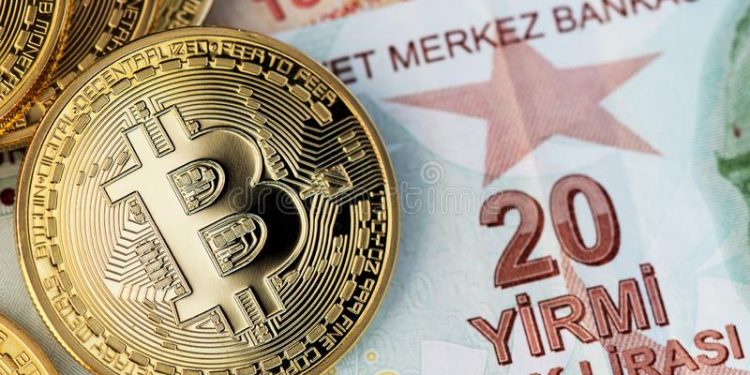 turkish lira currency banknotes bitcoin btc cryptocurrency coins turkey money 157195094