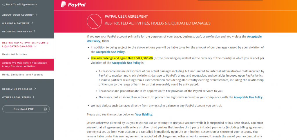 Paypal User Agreement