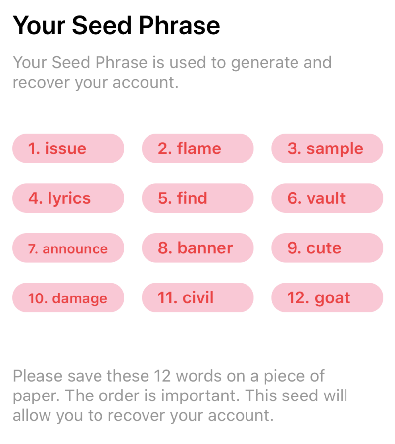 Seed phrase. Image source locker