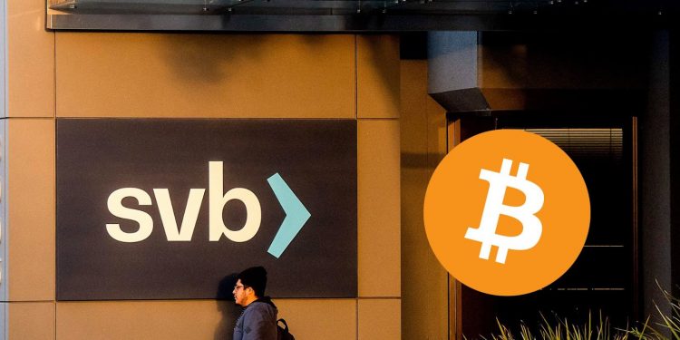 Silicon Valley Bank alongside Bitcoin Logo