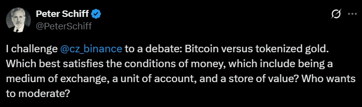 Peter Schiff Challenges CZ for a Debate
