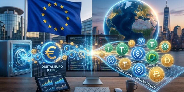 Digital Euro CBDC and USD Stablecoins