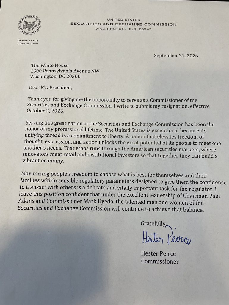 Hester Peirce Resignation
